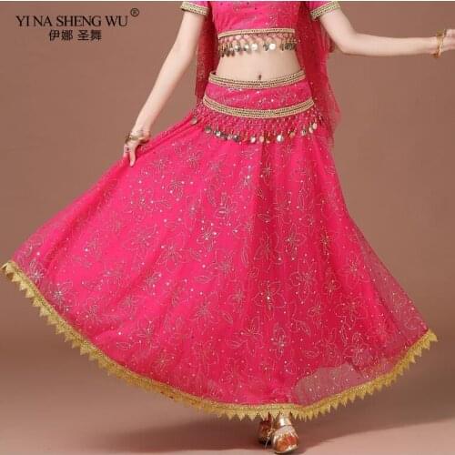 Bollywood Belly Dance Costume Skirt Indian Dance Sari Bellydance Skirt Chiffon Women Belly Dancing Accessories Skirt For Women