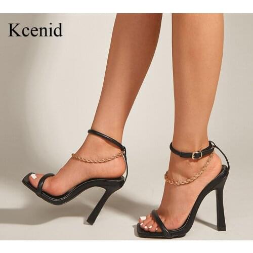 Kcenid 2021 Summer Shoes For Women New Chain Ankle Strap Sandals Women Sexy Open Toe High Heels Ladies Buckle Strap Pumps Black