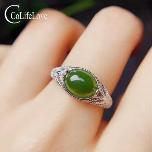 CoLife Jewelry 925 Silver Man Ring 7mm*9mm Jasper Ring for Man Fashion Man Gemstone Ring Gift for Boyfriend