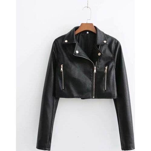 Nice Cool Woman Black Short PU Moto Jacket Spring Autumn Vogue Ladies Zipper Leather Outerwear Girls Casual Streetwear Coats