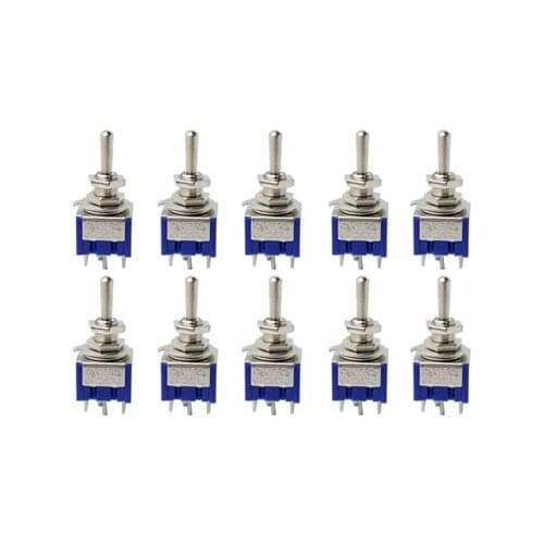 Miniature Toggle Switch Double Pole Double Throw DPDT (MTS203) ON-OFF-ON 120VAC 6A 1/4 Inch Mounting MTS-203