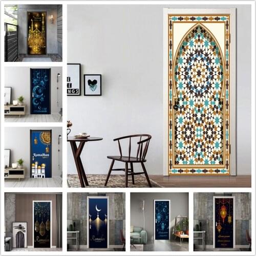 Muslim New Year Door Sticker Peel and Stick Wallpaper Waterproof Poster Iftar Wall Art Mural Decals Home Decor autocollant porte