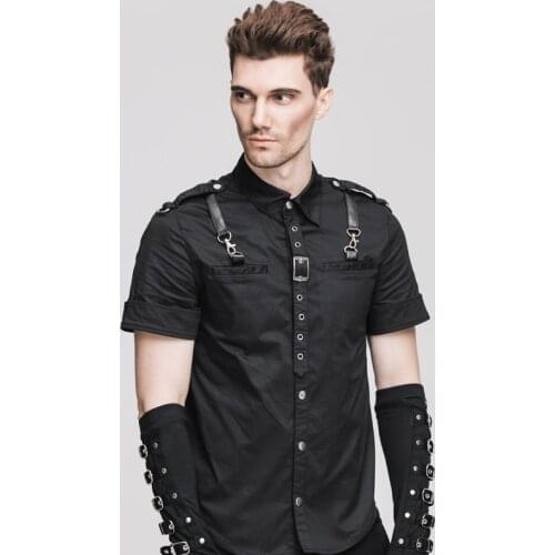 Devil Fashion Punk Shirt Mens Black Single Breasted Shirts Turn Down Collar Short Sleeves Shirts Tops