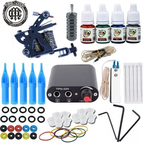 Tattoo machine gun Kit Color ink Ink Sets Needles tattoo Power Supply Tattoo Supplies Pigment Set Kits