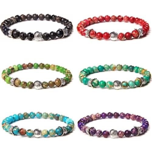 Natural Stone Imperial Jaspers Beads Bracelet 6mm Yoga Healing Beads Buddha Prayer Elastic Bracelet Women Men Jewelry Gift