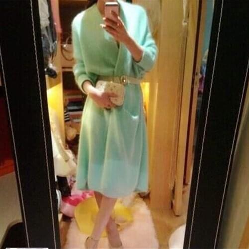 Autumn and winter new long hair mink cashmere cardigan coat skirt mink cashmere coat medium length loose knit shirt