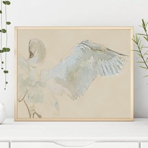 Bird Poster Swan Drawing Art Canvas Painting Wildlife Swan Prints Neutral White Wall Art Picture for Living Room Home Decor