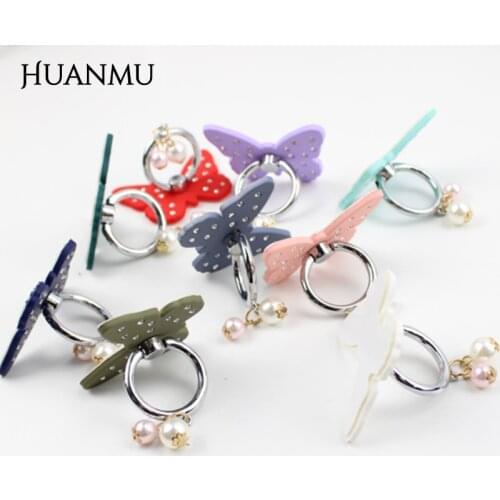 Butterfly Hang Bead Finger Ring Holder Foldable Telescopic Mobile Phone Holder Lazy Desktop Bracket Phone Accessories Decoration