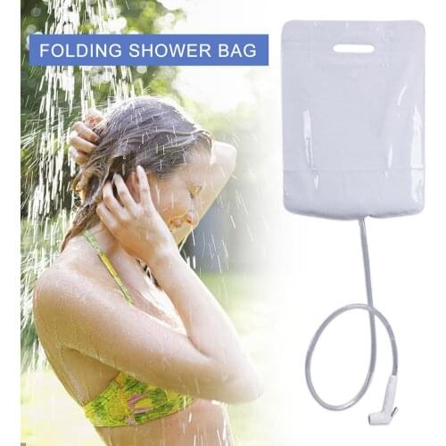10L Capacity Camping Shower With Dry Bag Portable Outdoor Folding Shower Bag Hiking Climbing Bath Bag Water Bags White