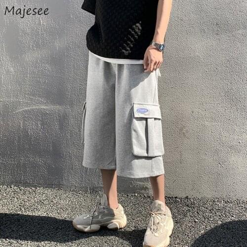 Casual Pants Men Baggy All-match Pockets Calf-length Trousers Cargo-pants Running Korean Style Design Tooling Hombre Jogger Chic