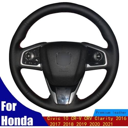 Hand-stitched Car Steering Wheel Cover Black PU Faux Leather For Honda Civic 10 CR-V CRV Clarity 2016 2017 2018 2019 2020 2021