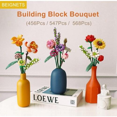 Kids Building Block Bouquet Flower Blocks DIY Toys Rose Lavender Home Exhibition Funny Creative Gift 456Pcs /547Pcs /568Pcs