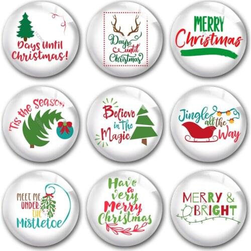 Handmade Christmas Joy X-Mas Wish Bright Tree Round Photo Glass Cabochons Demo Flat Back DIY Jewelry Making Findings Accessory