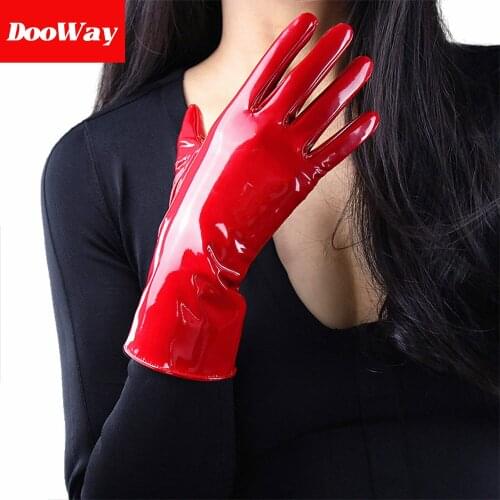 DooWay Sexy Women Shine Red Gloves Faux Patent Leather Wet Look Cosplay Costume Wedding Party Lady Gloves (Red 28cm)
