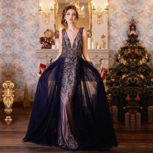 Sexy Deep V-neck Backless Long Evening Dresses 2020 New Design Crystal Beaded Sleeveless Prom Dress Party Gown BLA6185