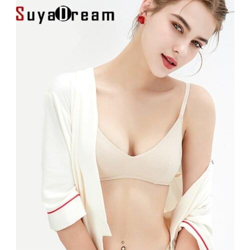 SuyaDream Women Small Cups Bras 100%Silk Lining Wire Free Thin Padding Solid Bra 2019 New