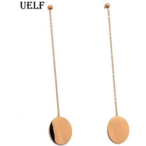 Uelf 1 Pair Womens Gold Colour Super Long Chain Drop Earrings Dangle Tassel Earrings For Party Stainless Steel Jewelry