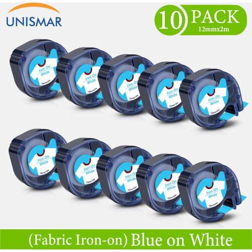 Unismar Black on Blue Iron-On Fabric Labels Tape 12mm Cassette Cartridge Labeling for Dymo LT-100H LT-100T Letratag Label Maker