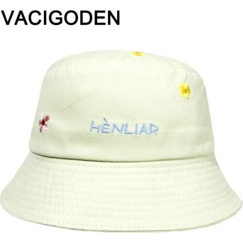 VACIGODEN Women Bucket Hat Letter FLowers Embroidered Sunbonnet Fedoras Outdoor Chapeau Fisherman Caps De Pescador Gorros