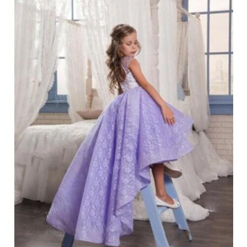 Vintage Hi-Lo Flower Girl Dresses For Wedding First Communion Dress For Girls Jewel Lace Appliques Tulle Kids Dresses For Girls