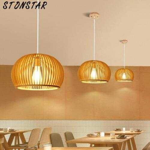 Japanese Dining Pendant Lights Nordic Dinning Room Light Wooden Bird Cage Hanging Lamp Pendant Lights Vintage Light lamp 10889