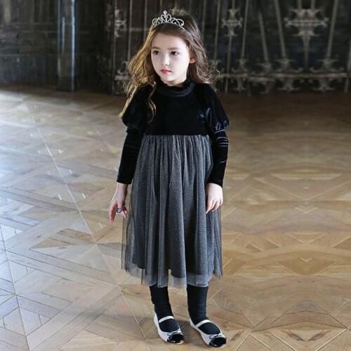2-10 year autumn winter children clothing Golden velvet Warm yarn skirt High waist princess Elegant dress kids dresses for girls