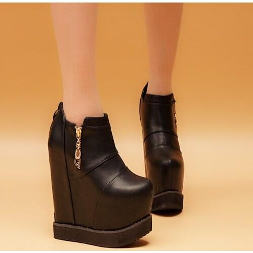 2020 Wedges Ankle Boots White Black Rubber Sole Shoes Platform Boots Women Lacing Autumn Platform Heels Shoes Heel 15 CM