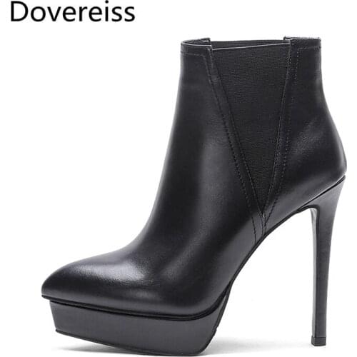 Dovereiss Fashion Womens Shoes Winter Sexy Elegant Pointed toe Concise Waterproof Stilettos heels Slip on Ankle boots 33-40