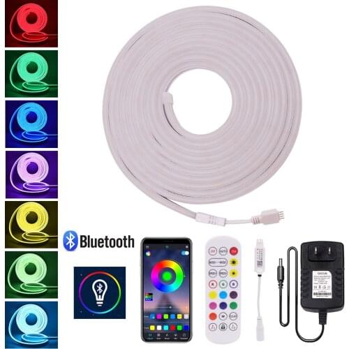 12V RGB LED Strip Flex Neon Rope Lights Smart Bluetooth IP67 Waterproof Neon Strip Night Light 3535 96Leds/m Timing Neon Sign