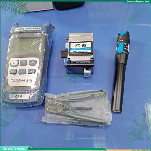 13-in-1 Suit Fiber Optic Tool Kit with FC-6S Fiber Cleaver and Optical Power Meter 1MW Visual Fault Locator CFS-2 cable stripper