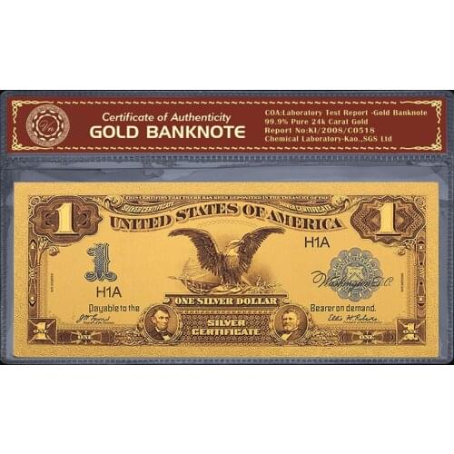 1899 USD Money One silver Dollar Colored Gold Banknote 24K Gold Foil Fake Paper Money Bill for Home Decoration Collection