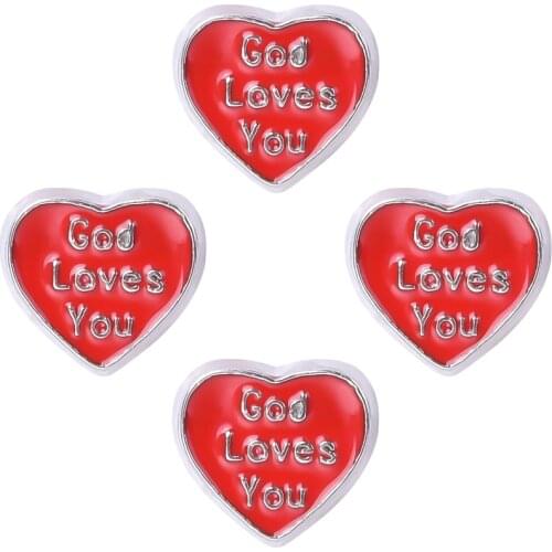 F138 God Loves You Letter Charms Red Heart Floating Locket Charms For Glass Locket 8*8mm