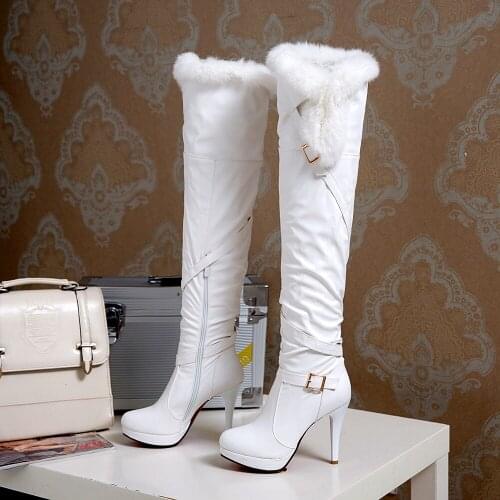 2021 Fashion fur Thigh High Boots Platform Winter Boots Women Over the Knee Boots Long Boots High Heels warm Plush Wedge Shoes