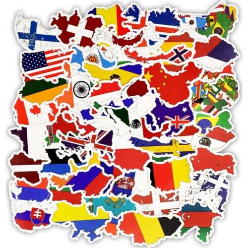 50Pcs Country Flag Map Waterproof PVC Stationery Sticker Luggage Laptop Graffiti Skateboard Fridge Children DIY Toy Sticker