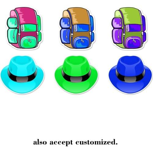 6pcs Colourful Hats School Bags Kids Room Wall Stickers Cup Luggage Vinyl Decal