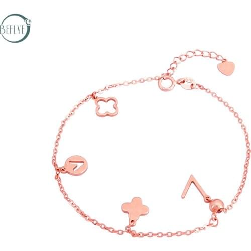 18k Pure Gold Bracelet Fine Jewelry Double v Four-leaf clover Girl high-end fashion AU750 party bracelet hot 2019