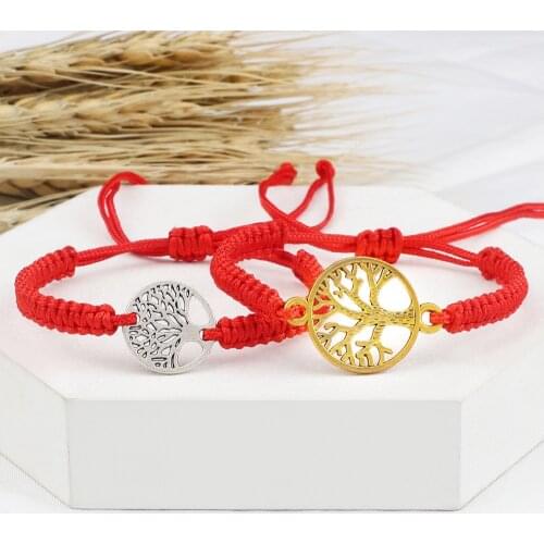 2pcs Charm Tibetan Buddhist Bracelets & Bangles Hot Life Tree Infinity Lucky Red Thread Braided Bracelet Lover Wristband Jewelry