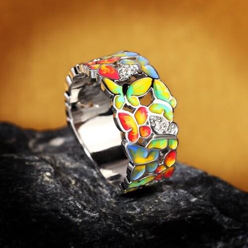 CHARLINLIOL 925 Sterling Silver Jewelry Gorgeous Colorful Enamel Butterfly Ring Ladies Exquisite Rings Fine Jewelry Handmade