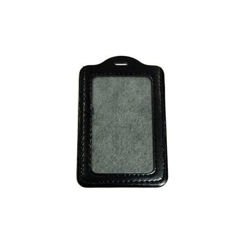 Black 20 Pcs Faux Leather Business ID Badge Card Holder - Vertical (Top Loading) with Slot & Chain Holes with Cosmos Fastening S