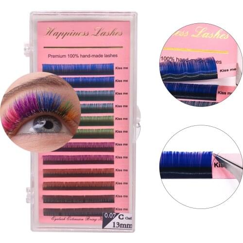 Colors Eyelash Extensions Rainbow Individual Classic Mink Premium 0.07 C/D Curl Lashes Free Shipping 100% Hand-made