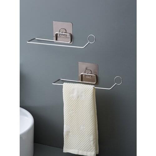 1PC Kitchen Self-adhesive Towel Holder Toilet Paper Holder Bathroom Hardware Bar Cabinet Paper Roll Shelf Tissue Storage Hanger