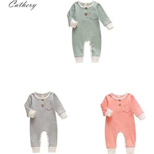 Cathery Newborn Baby Boys Girls Clothes Set Ribbed Cotton Rompers Bodysuits 1 Piece Jumpsuits Knit Long Sleeve Outfit for Babies
