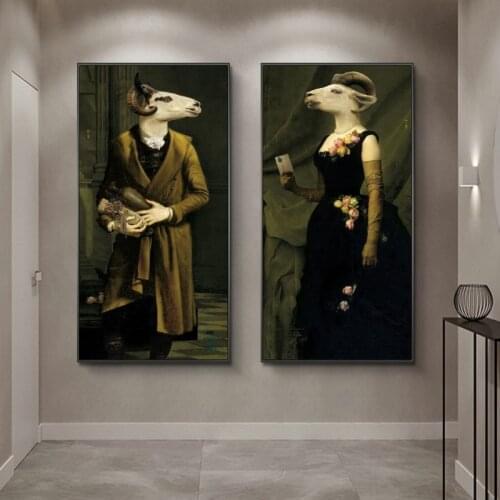 Countess of Goats Vintage Posters and Prints Animals in a Suit Canvas Paintings On the Wall Nordic Art Canvas Picture Home Decor