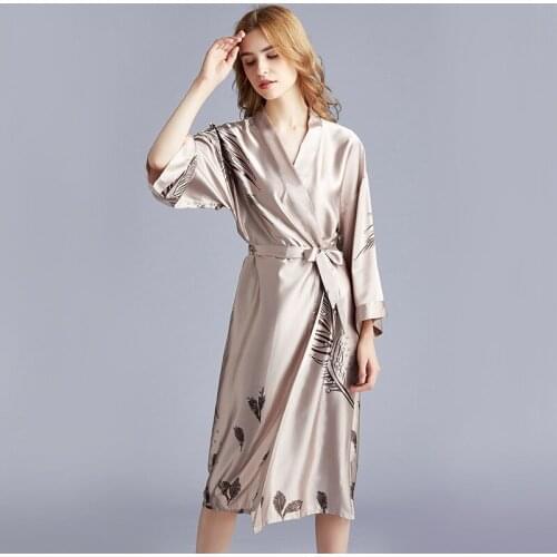 Khaki Two Pieces Silk Women Robe Bathrobe Long Sleeves Night Wear Flora Wedding Bridesmaid Nightgown Ladies Dress NW80