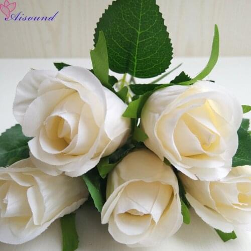 Aisound 16pcs/lot Artificial Silk Rose Flowers Stem DIY Flower Craft for Wedding & Home Decoration Fake Floral Arrangement