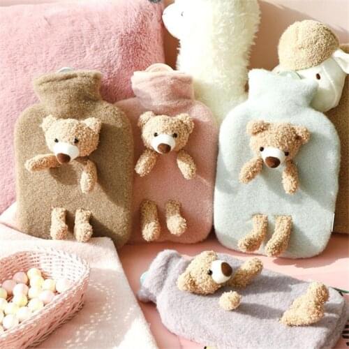 1000ml Classic Rubber Multi Hot Water Bottle and Luxurious Faux Plush Bear Fleece Cover Outdoor Tools Camping Hiking Hand Warm