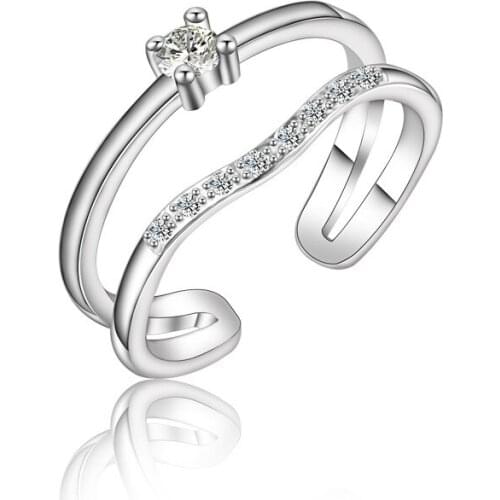 925 Sterling Silver New Fashion Design Shiny Zircon Adjustable Size Rings for Women Jewelry Christmas Gift Hot Sale Wholesale