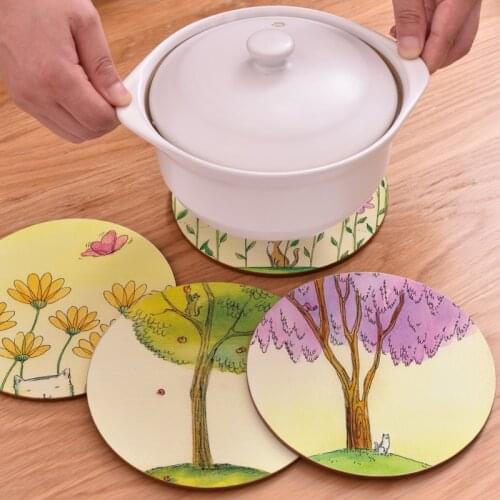 CFen As Soft Wood flower Printing Round Hot Pot Cotton Place Mats Bowls Mat Potholder Kitchen Table Mat Teapot Mat Coaster 1pc