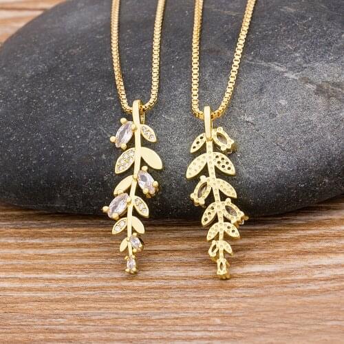 Hot Sale Leaf Design Choker Necklace Copper Cubic Zirconia Pendant Chain Necklaces Charm Jewelry For Women Wedding Party Gift