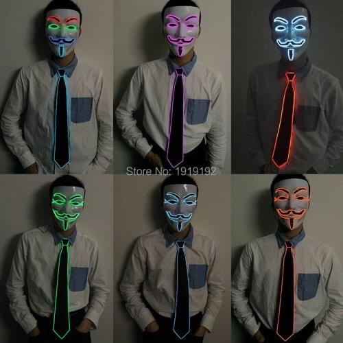 The V for Vendetta Guy Fawkes Mask and EL Tie Bow Tie Nightclub Rave Holiday DIY Decoration Masquerade Glow Party Supplies